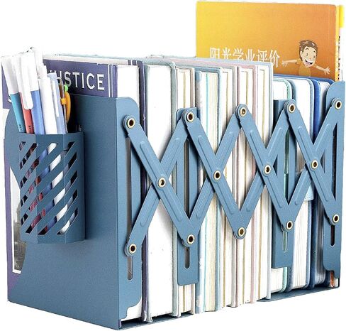 Adjustable Bookends,Metal Book Ends for Shelves to Hold Books Heavy Duty,Book Stoppers,Book Organizer for Desk with Pen Holder in Saudi Arabia