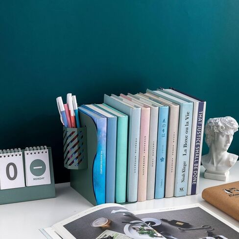 Adjustable Bookends,Metal Book Ends for Shelves to Hold Books Heavy Duty,Book Stoppers,Book Organizer for Desk with Pen Holder in Saudi Arabia