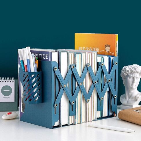 Adjustable Bookends,Metal Book Ends for Shelves to Hold Books Heavy Duty,Book Stoppers,Book Organizer for Desk with Pen Holder in Saudi Arabia