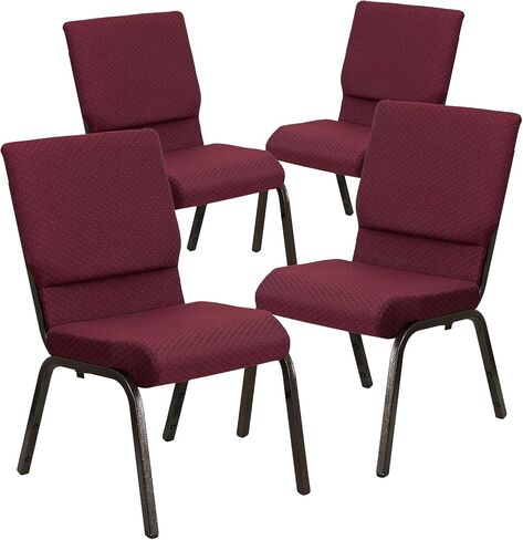 Flash Furniture 4 Pack HERCULES Series 18.5 بوصة عرض كرسي الكنيسة التراص من القماش الأرجواني - إطار الوريد الذهبي in Saudi Arabia
