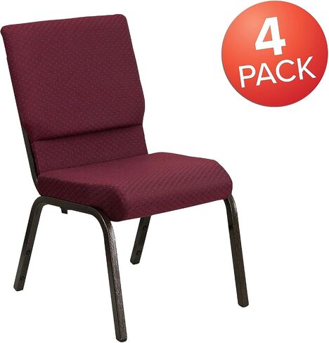 Flash Furniture 4 Pack HERCULES Series 18.5 بوصة عرض كرسي الكنيسة التراص من القماش الأرجواني - إطار الوريد الذهبي in Saudi Arabia