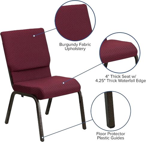 Flash Furniture 4 Pack HERCULES Series 18.5 بوصة عرض كرسي الكنيسة التراص من القماش الأرجواني - إطار الوريد الذهبي in Saudi Arabia