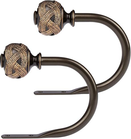 2 Pack Black Curtain Holdbacks, Decorative Window Drapery Tiebacks, Curtain Tie Back Hooks for Wall with Leaf Finials (4.3" L x 3.3" W) in Saudi Arabia