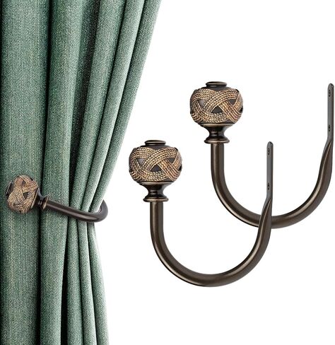 2 Pack Black Curtain Holdbacks, Decorative Window Drapery Tiebacks, Curtain Tie Back Hooks for Wall with Leaf Finials (4.3" L x 3.3" W) in Saudi Arabia