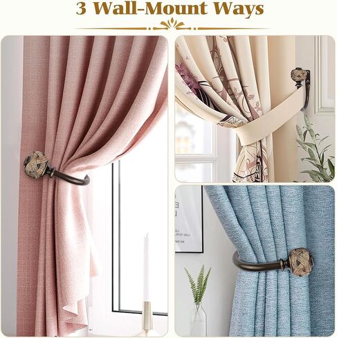 2 Pack Black Curtain Holdbacks, Decorative Window Drapery Tiebacks, Curtain Tie Back Hooks for Wall with Leaf Finials (4.3" L x 3.3" W) in Saudi Arabia