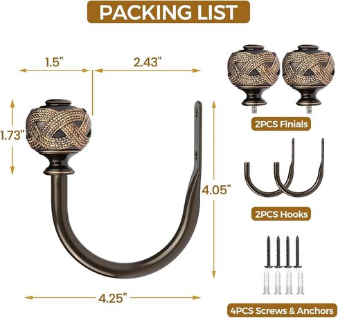 2 Pack Black Curtain Holdbacks, Decorative Window Drapery Tiebacks, Curtain Tie Back Hooks for Wall with Leaf Finials (4.3" L x 3.3" W) in Saudi Arabia