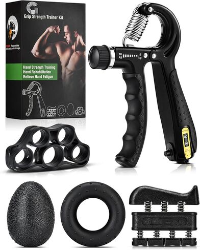 Gonex Hand Grip Strengthener with Counter, Forearm Trainer Workout Kit (5Pack), Adjustable Resistance Grip Strength Trainer, Finger Exerciser/Stretcher, Grip Ring, Grip Ball for Recovery and Athletes in Saudi Arabia