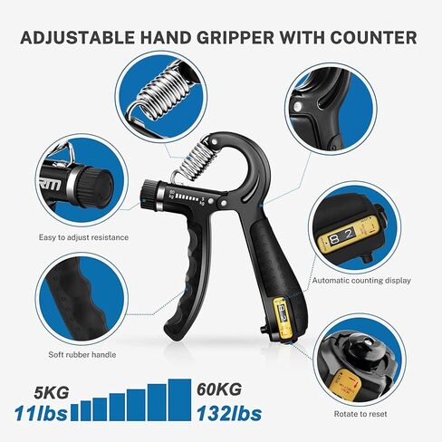 Gonex Hand Grip Strengthener with Counter, Forearm Trainer Workout Kit (5Pack), Adjustable Resistance Grip Strength Trainer, Finger Exerciser/Stretcher, Grip Ring, Grip Ball for Recovery and Athletes in Saudi Arabia
