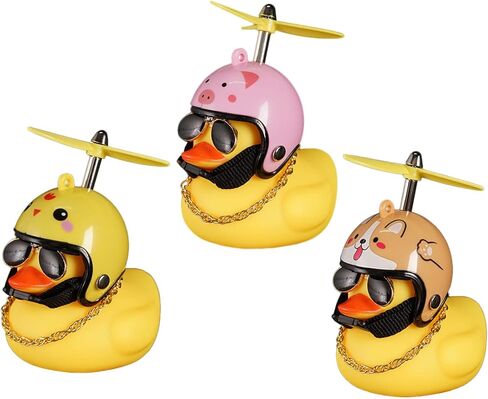 VideoPUP جرس دراجة البطة، 3 قطع ديكورات لوحة القيادة للسيارة على شكل بطة صفراء مع خوذة المروحة وإضاءة LED للأطفال الصغار والكبار والرياضة في الهواء الطلق in Kuwait