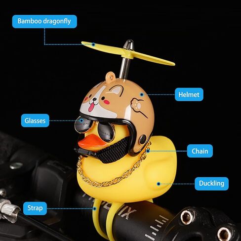 VideoPUP جرس دراجة البطة، 3 قطع ديكورات لوحة القيادة للسيارة على شكل بطة صفراء مع خوذة المروحة وإضاءة LED للأطفال الصغار والكبار والرياضة في الهواء الطلق in Kuwait