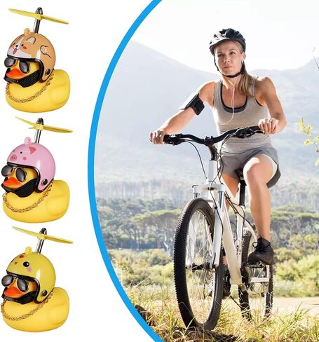 VideoPUP جرس دراجة البطة، 3 قطع ديكورات لوحة القيادة للسيارة على شكل بطة صفراء مع خوذة المروحة وإضاءة LED للأطفال الصغار والكبار والرياضة في الهواء الطلق in Kuwait