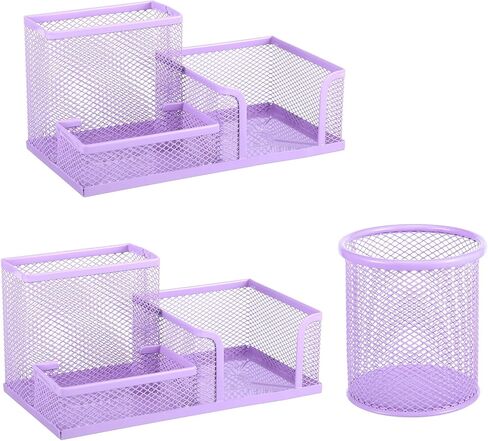 حامل أقلام أرجواني للمكتب، 3 عبوات من حامل أقلام رصاص شبكي أرجواني، علبة لوازم مكتبية شبكية مع منظم قلم ملاحظات لاصقة للمكتب والمنزل والمكتب والمدرسة in Kuwait