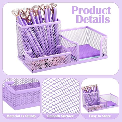 حامل أقلام أرجواني للمكتب، 3 عبوات من حامل أقلام رصاص شبكي أرجواني، علبة لوازم مكتبية شبكية مع منظم قلم ملاحظات لاصقة للمكتب والمنزل والمكتب والمدرسة in Kuwait