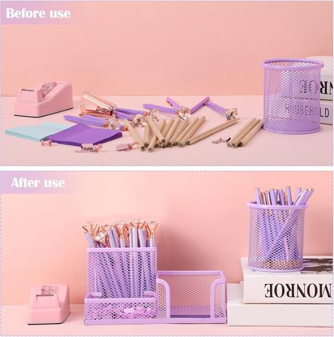 حامل أقلام أرجواني للمكتب، 3 عبوات من حامل أقلام رصاص شبكي أرجواني، علبة لوازم مكتبية شبكية مع منظم قلم ملاحظات لاصقة للمكتب والمنزل والمكتب والمدرسة in Kuwait