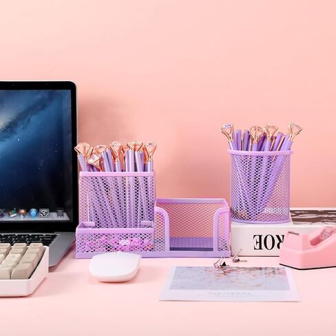 حامل أقلام أرجواني للمكتب، 3 عبوات من حامل أقلام رصاص شبكي أرجواني، علبة لوازم مكتبية شبكية مع منظم قلم ملاحظات لاصقة للمكتب والمنزل والمكتب والمدرسة in Kuwait