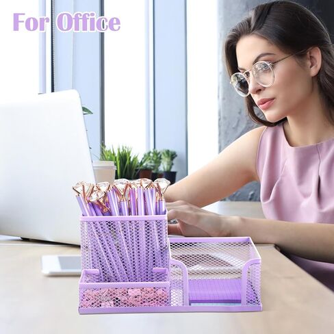 حامل أقلام أرجواني للمكتب، 3 عبوات من حامل أقلام رصاص شبكي أرجواني، علبة لوازم مكتبية شبكية مع منظم قلم ملاحظات لاصقة للمكتب والمنزل والمكتب والمدرسة in Kuwait