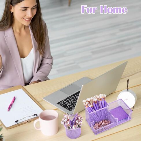 حامل أقلام أرجواني للمكتب، 3 عبوات من حامل أقلام رصاص شبكي أرجواني، علبة لوازم مكتبية شبكية مع منظم قلم ملاحظات لاصقة للمكتب والمنزل والمكتب والمدرسة in Kuwait