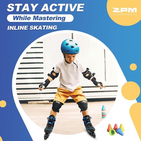 2PM SPORTS Vinal Girls زلاجات مضمنة قابلة للتعديل مع عجلات مضيئة زلاجات للمبتدئين، زلاجات دوارة مضيئة للأطفال الأولاد والسيدات؟ (أزرق، صغير - طفل صغير (10C-13C)) in Kuwait