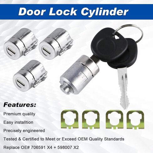 Door Lock Cylinder Compatible with 2001 2002 2003 2004 2005 2006 2007 Chevy Express Van Replace OE# 706591 X4 + 598007 X2 (No chip) in Saudi Arabia