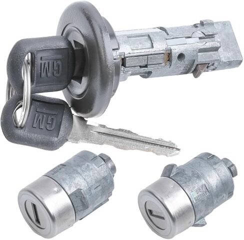 OEM New Set GM Lock Cylinder Replacement Ignition Lock and 2 Front Door Lock Suitable For Select Chevy Silverado Tahoe Sierra Escalade Plus 2 Chevy Logo Round Hole Key and 2 GM Logo Key (P/N: 7012945) in Saudi Arabia
