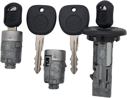 OEM New Set GM Lock Cylinder Replacement Ignition Lock and 2 Front Door Lock Suitable For Select Chevy Silverado Tahoe Sierra Escalade Plus 2 Chevy Logo Round Hole Key and 2 GM Logo Key (P/N: 7012945) in Saudi Arabia