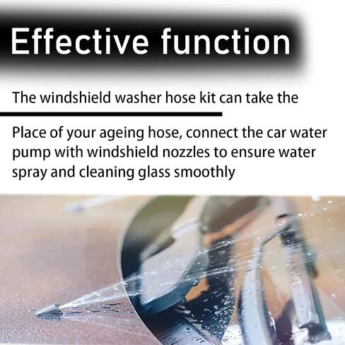 Car Windshield Washer Hose Kit, Washer Fluid Hose with Hose Connectors, Rubber Wiper Fluid Tubing Kit, Auto Replacement Accessories for Most Car Windshield Washer Tubing (4M Hose+12 Connectors) in Saudi Arabia