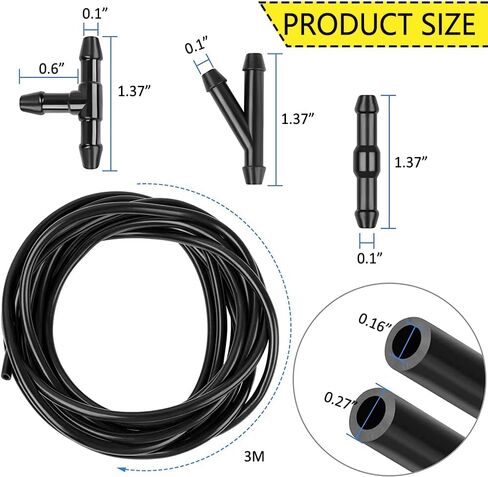 Windshield Washer Hose Kit - 3 Meter Universal Washer Fluid Hose, Windshield Washer Nozzles with 6 Pcs Hose Connectors for Most Cars Windshield Fluid Tubing in Saudi Arabia