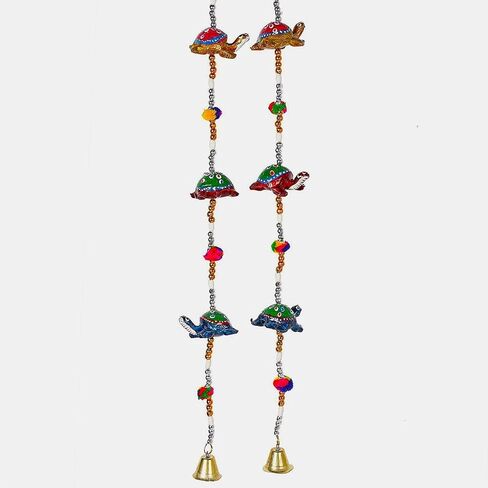 BINDNI 5 Elephant Indian Door Hanging Decoration with Small Bell Multicolor - Pack of 2 Decorative Diwali Feng Shui Hand Painted Elephants Beads Wall String Latkan for Window Room Decor in Saudi Arabia