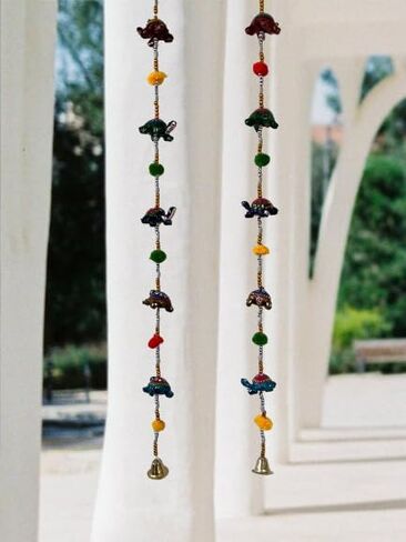 BINDNI 5 Elephant Indian Door Hanging Decoration with Small Bell Multicolor - Pack of 2 Decorative Diwali Feng Shui Hand Painted Elephants Beads Wall String Latkan for Window Room Decor in Saudi Arabia