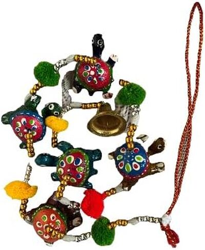BINDNI 5 Elephant Indian Door Hanging Decoration with Small Bell Multicolor - Pack of 2 Decorative Diwali Feng Shui Hand Painted Elephants Beads Wall String Latkan for Window Room Decor in Saudi Arabia
