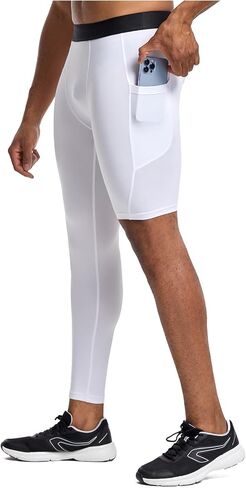 Men's Basketball Single Leg Tight Sports Pants 1/2 One Leg Compression Pants with Pockets Athletic Base Layer in Saudi Arabia