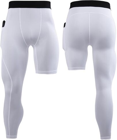 Men's Basketball Single Leg Tight Sports Pants 1/2 One Leg Compression Pants with Pockets Athletic Base Layer in Saudi Arabia