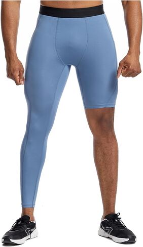 Men's Basketball Single Leg Tight Sports Pants 1/2 One Leg Compression Pants with Pockets Athletic Base Layer in Saudi Arabia