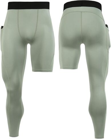 Men's Basketball Single Leg Tight Sports Pants 1/2 One Leg Compression Pants with Pockets Athletic Base Layer in Saudi Arabia