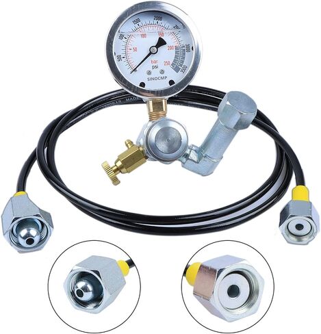 SINOCMP Hydraulic Nitrogen Accumulator Charging System and Pressure Test Kit, Hydraulic Pressure Gauge Kit with 1pc Gauge and 1pc Gas Hose (62Inch) in Saudi Arabia