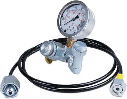 SINOCMP Hydraulic Nitrogen Accumulator Charging System and Pressure Test Kit, Hydraulic Pressure Gauge Kit with 1pc Gauge and 1pc Gas Hose (62Inch) in Saudi Arabia