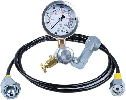 SINOCMP Hydraulic Nitrogen Accumulator Charging System and Pressure Test Kit, Hydraulic Pressure Gauge Kit with 1pc Gauge and 1pc Gas Hose (62Inch) in Saudi Arabia
