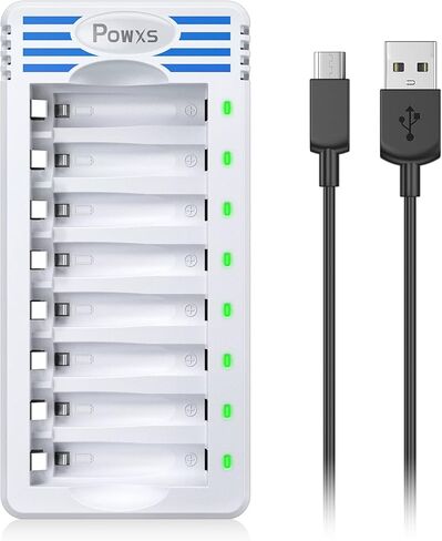 POWXS 8 Bay AA AAA Batteries Charger, Independent and Fast Battery Charger for 1.2V Ni-MH Ni-CD AA Triple AAA Rechargeable Batteries with Convenient USB Cable in Kuwait