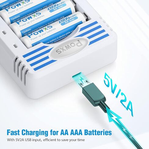 POWXS 8 Bay AA AAA Batteries Charger, Independent and Fast Battery Charger for 1.2V Ni-MH Ni-CD AA Triple AAA Rechargeable Batteries with Convenient USB Cable in Kuwait