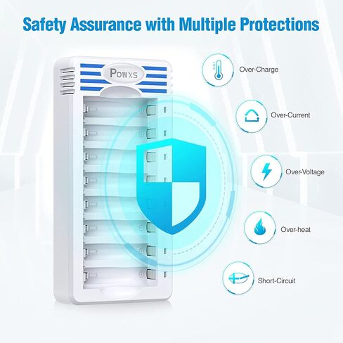 POWXS 8 Bay AA AAA Batteries Charger, Independent and Fast Battery Charger for 1.2V Ni-MH Ni-CD AA Triple AAA Rechargeable Batteries with Convenient USB Cable in Kuwait