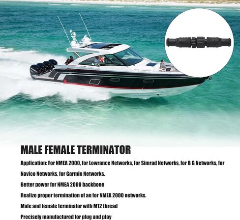 2PCS Marine for NMEA 2000 Terminators M12 Male Female 5 Pin Water Resistant for Lowrance Networks in Saudi Arabia