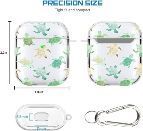 غطاء حافظة AirPod، جلد واقي ناعم من السيليكون مقاوم للصدمات مع سلسلة مفاتيح لعلبة شحن الجيل الثاني من Apple AirPod 1st، حافظة AirPod لطيفة على شكل سلحفاة بحرية لجهاز AirPod 2/1، LED أمامي مرئي in Saudi Arabia