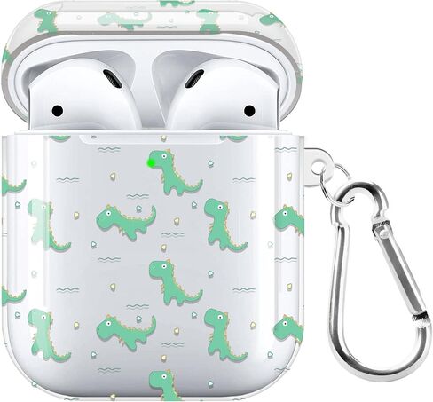 غطاء حافظة AirPod، جلد واقي ناعم من السيليكون مقاوم للصدمات مع سلسلة مفاتيح لعلبة شحن الجيل الثاني من Apple AirPod 1st، حافظة AirPod لطيفة على شكل سلحفاة بحرية لجهاز AirPod 2/1، LED أمامي مرئي in Saudi Arabia
