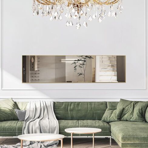 Sweetcrispy 59"x16" Floor Standing Mirror, Wall Mirror with Stand, Full Length Aluminum Alloy Thin Frame Hanging or Leaning for Living Room Bedroom Cloakroom, Gold in Kuwait