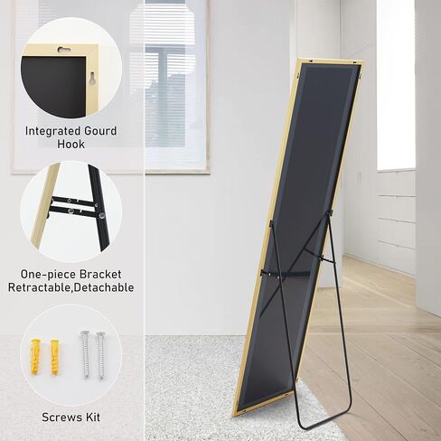 Sweetcrispy 59"x16" Floor Standing Mirror, Wall Mirror with Stand, Full Length Aluminum Alloy Thin Frame Hanging or Leaning for Living Room Bedroom Cloakroom, Gold in Kuwait