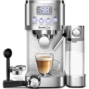Geek Chef Espresso and Cappuccino Machine with Automatic Milk Frother, Stainless Steel Espresso Coffee Machine with Removable Water Tank, Prefect Gift for Dad Mom