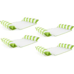 Aqua Monterey Water Inflatable 4-in-1 Versatile Design Pool Hammock Floating Lounger Chair, Lime Green and White Stripes (4 Pack)