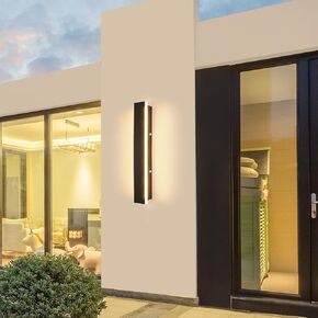 59inch Modern Outdoor Wall Lights, Outside Linear Wall Light, 3 Color Lights 3000K/4500K/6000K, IP65 Waterproof, Frosted Acrylic, Black Exterior Wall Sconce for Porch Doorway Patio Garage Garden