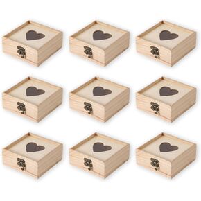 6pcs صندوق خشبي مربع خشبي على شكل قلب ， صندوق خشبي غير مكتمل مع غطاء مفصلي لـ DIY Art Craft Making Hobbies 5.1x5.1x2.2in