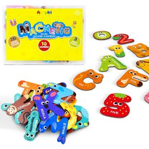 Large Size Magnetic Uppercase Letters and Numbers, 39 PCS Animal Alphabet Magnets for Toddler, Animal ABC Cardboard Magnets for Fridge Educational Preschool Learning Spelling Games